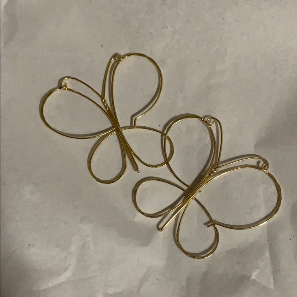 Hammered gold butterfly hoop earrings 2”